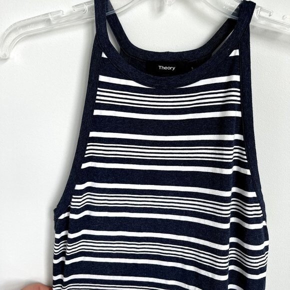 Theory Dress Striped Blue and White Racerback Stretchy Comfy - Picture 4 of 7